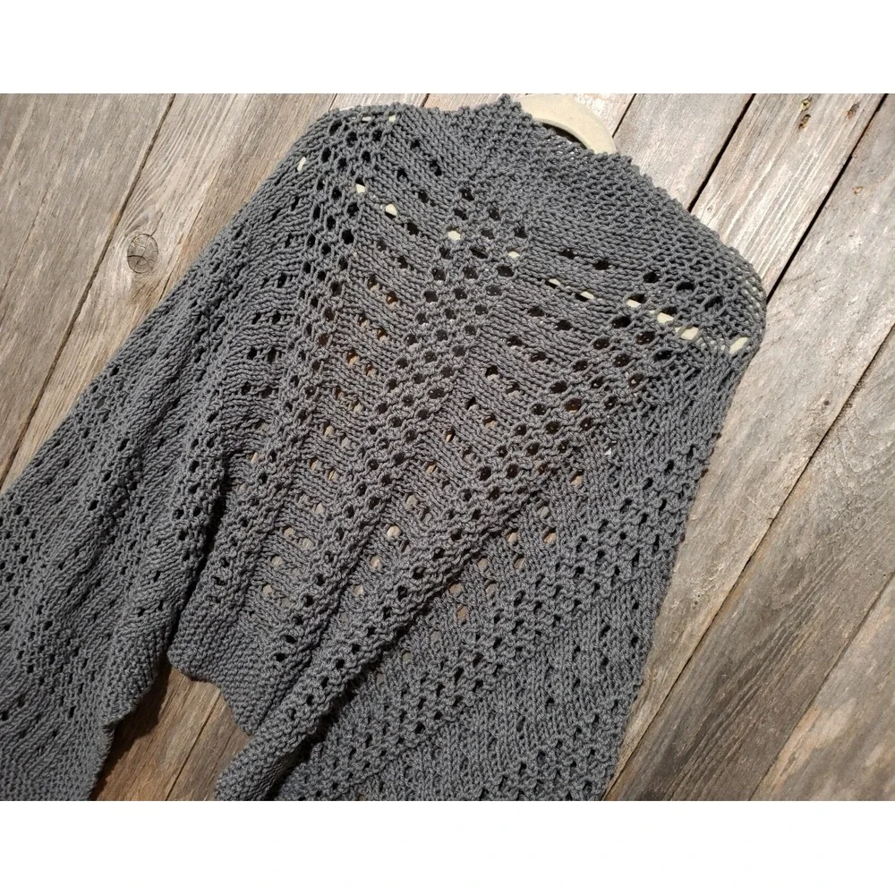 NEW Gray Shawl Scarf Wrap Boho Fringe Hand Knit Fringe Coastal Indie Artsy Moody
